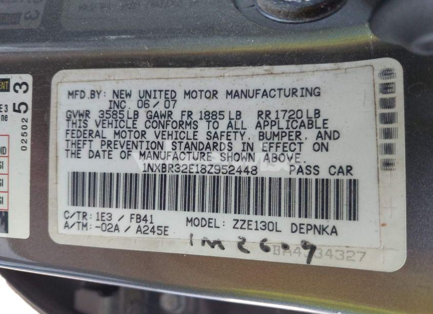 Photo 9 of 2008 Toyota Corolla LE (VIN 1NXBR32E18Z952448)