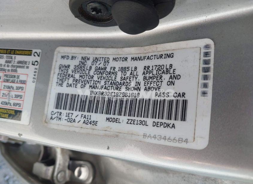 Photo 9 of 2008 Toyota Corolla CE/LE/S (VIN 1NXBR32E18Z961618)