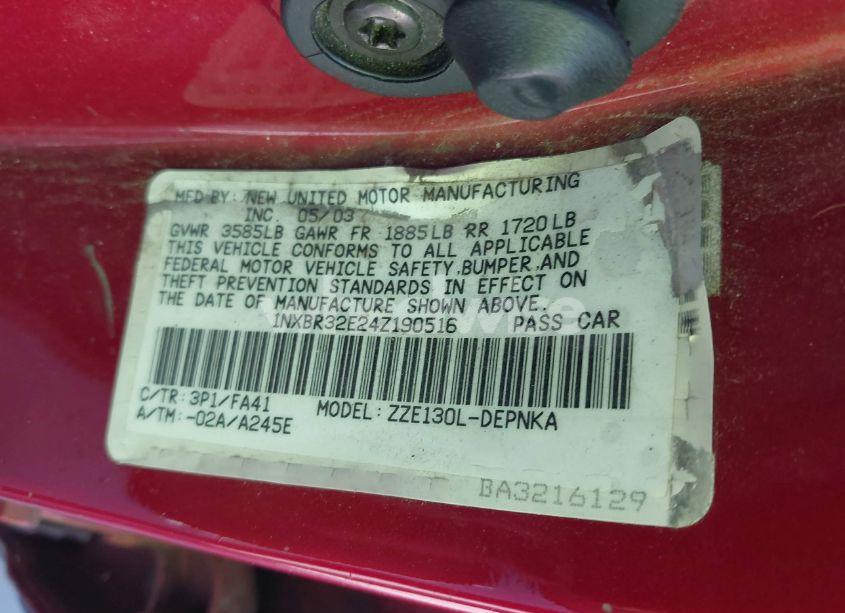 Photo 9 of 2004 Toyota Corolla CE/LE/S (VIN 1NXBR32E24Z190516)