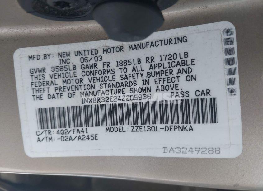 Photo 9 of 2004 Toyota Corolla LE (VIN 1NXBR32E24Z205936)