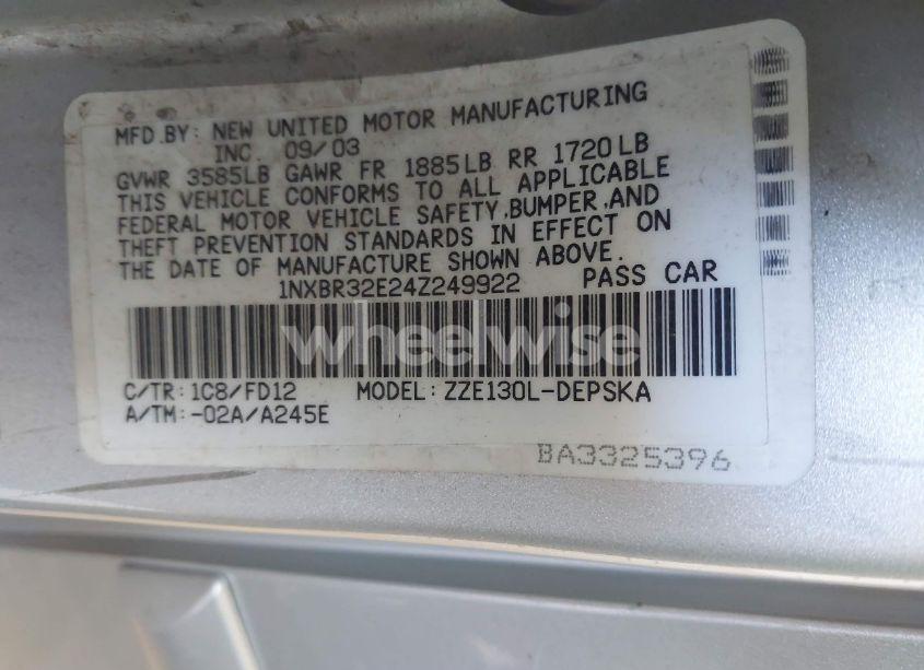 Photo 9 of 2004 Toyota Corolla S (VIN 1NXBR32E24Z249922)