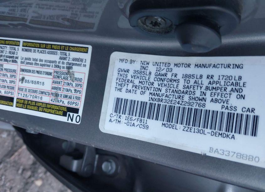 Photo 9 of 2004 Toyota Corolla CE (VIN 1NXBR32E24Z292768)