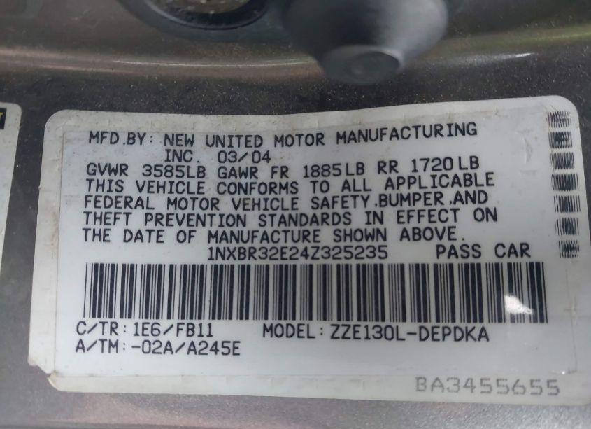 Photo 9 of 2004 Toyota Corolla CE (VIN 1NXBR32E24Z325235)