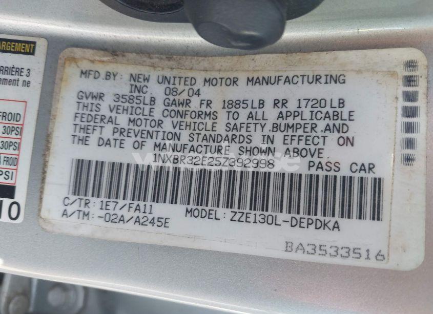 Photo 9 of 2005 Toyota Corolla CE (VIN 1NXBR32E25Z392998)