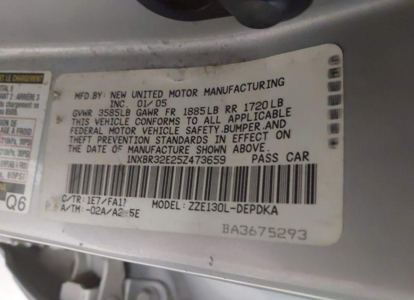 Photo 9 of 2005 Toyota Corolla CE (VIN 1NXBR32E25Z473659)