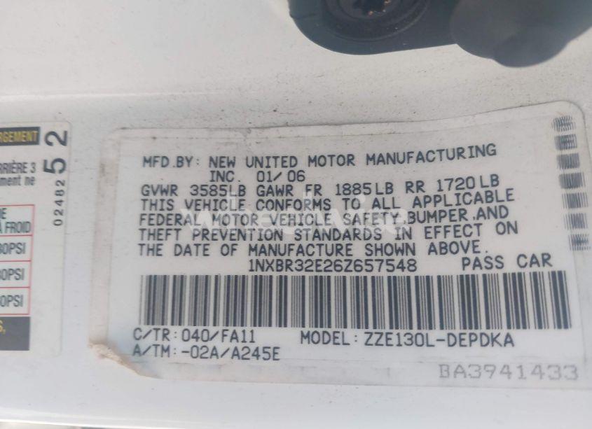 Photo 9 of 2006 Toyota Corolla CE (VIN 1NXBR32E26Z657548)