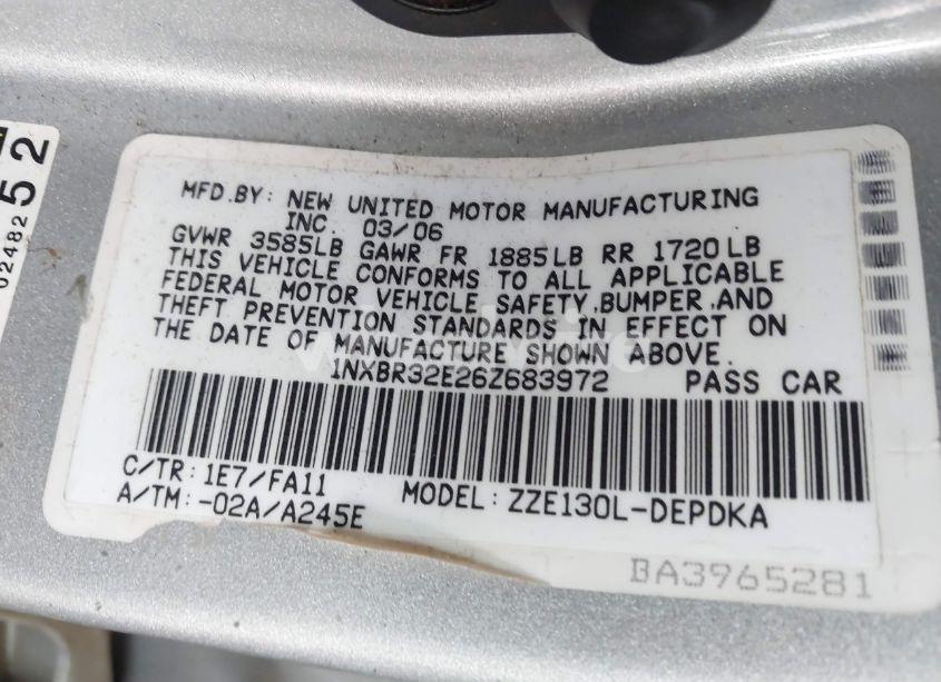 Photo 9 of 2006 Toyota Corolla CE (VIN 1NXBR32E26Z683972)