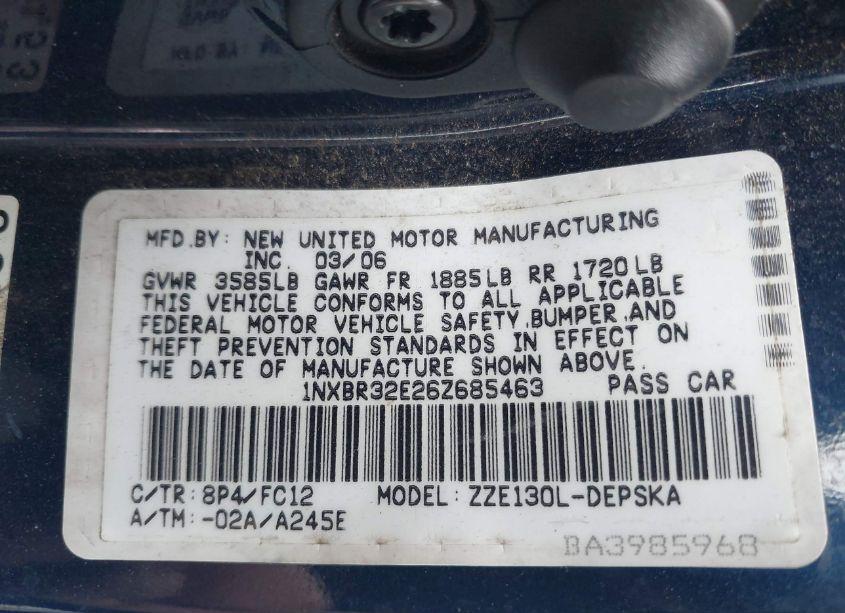 Photo 9 of 2006 Toyota Corolla CE/LE/S (VIN 1NXBR32E26Z685463)