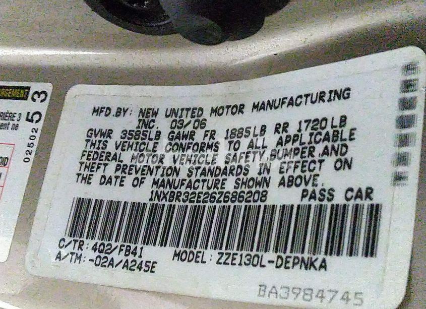 Photo 9 of 2006 Toyota Corolla LE (VIN 1NXBR32E26Z686208)