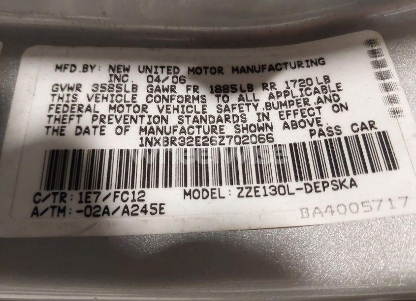 Photo 9 of 2006 Toyota Corolla S (VIN 1NXBR32E26Z702066)