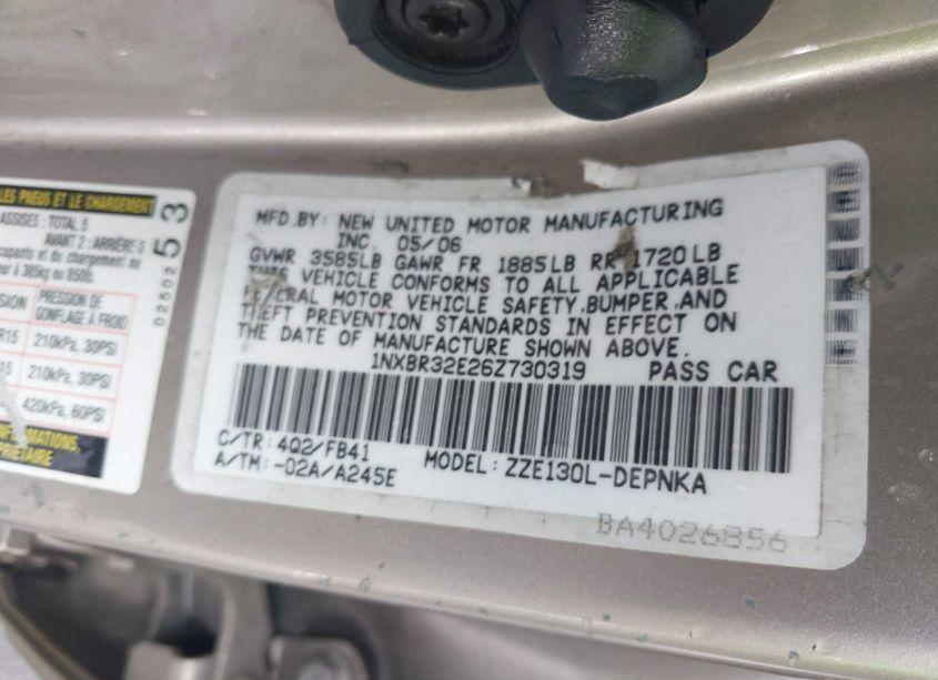 Photo 9 of 2006 Toyota Corolla LE (VIN 1NXBR32E26Z730319)