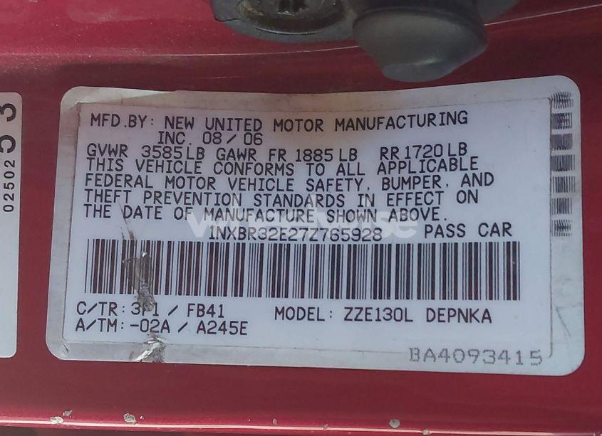 Photo 9 of 2007 Toyota Corolla LE (VIN 1NXBR32E27Z765928)