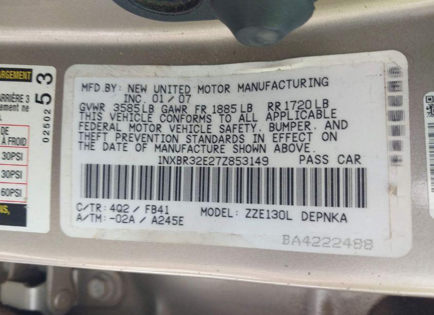 Photo 9 of 2007 Toyota Corolla LE (VIN 1NXBR32E27Z853149)