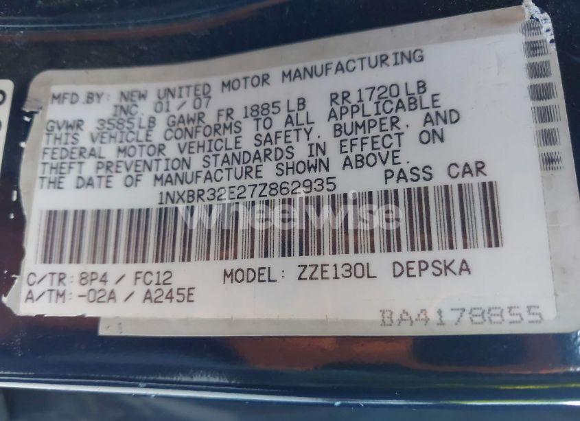 Photo 9 of 2007 Toyota Corolla S (VIN 1NXBR32E27Z862935)