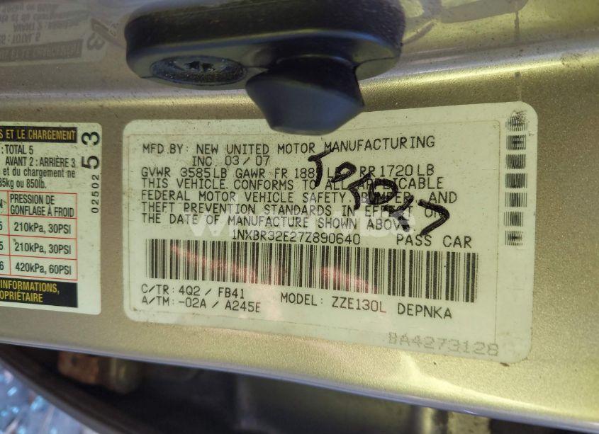 Photo 9 of 2007 Toyota Corolla LE (VIN 1NXBR32E27Z890640)
