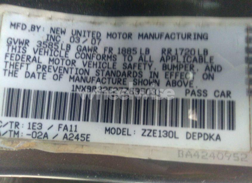 Photo 9 of 2007 Toyota Corolla CE (VIN 1NXBR32E27Z895031)