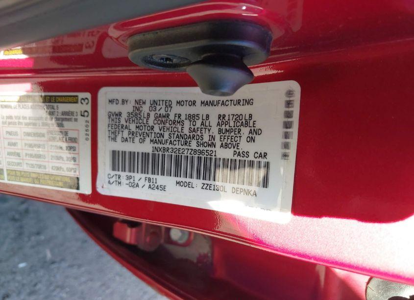 Photo 9 of 2007 Toyota Corolla LE (VIN 1NXBR32E27Z896521)