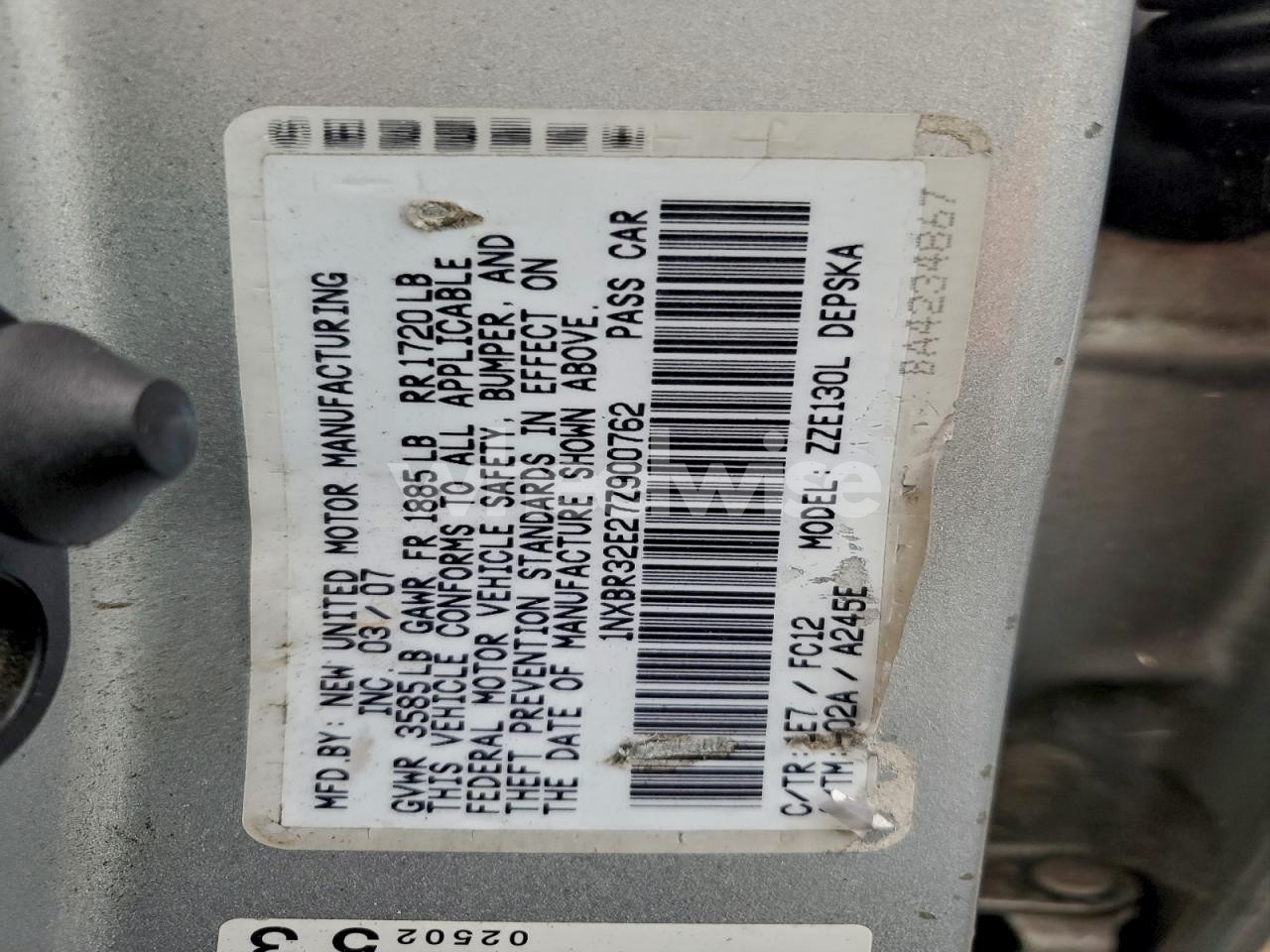 Photo 12 of 2007 TOYOTA COROLLA CE (VIN 1NXBR32E27Z900762)