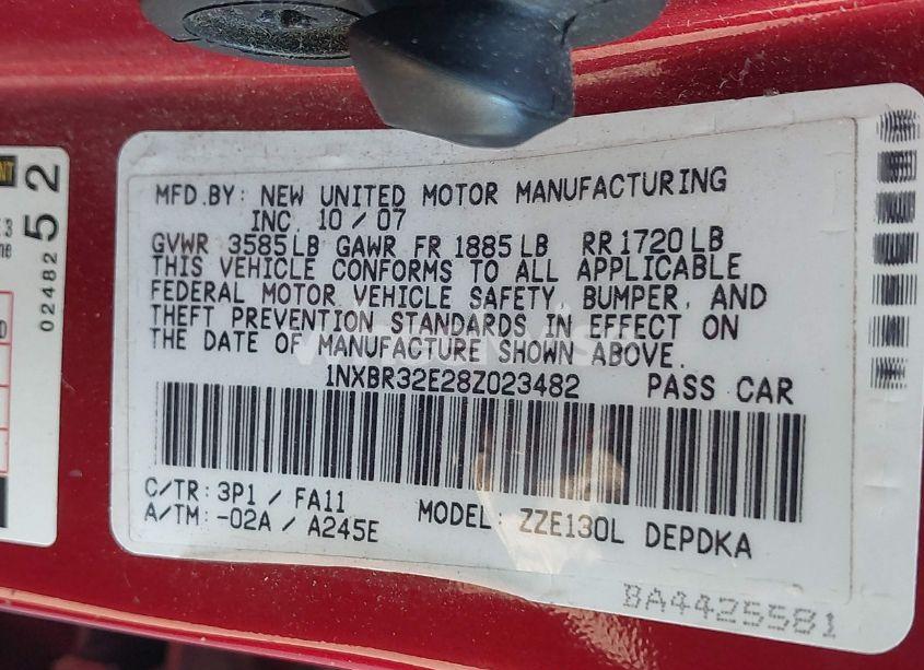 Photo 9 of 2008 Toyota Corolla CE (VIN 1NXBR32E28Z023482)