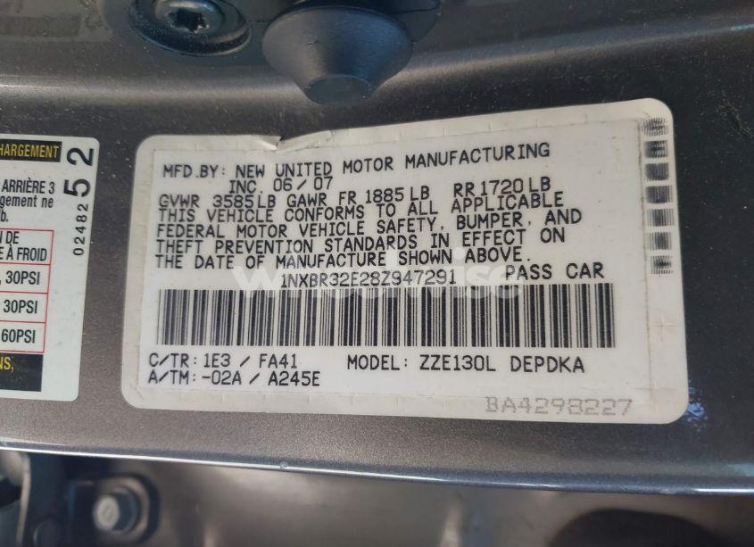 Photo 9 of 2008 Toyota Corolla CE (VIN 1NXBR32E28Z947291)