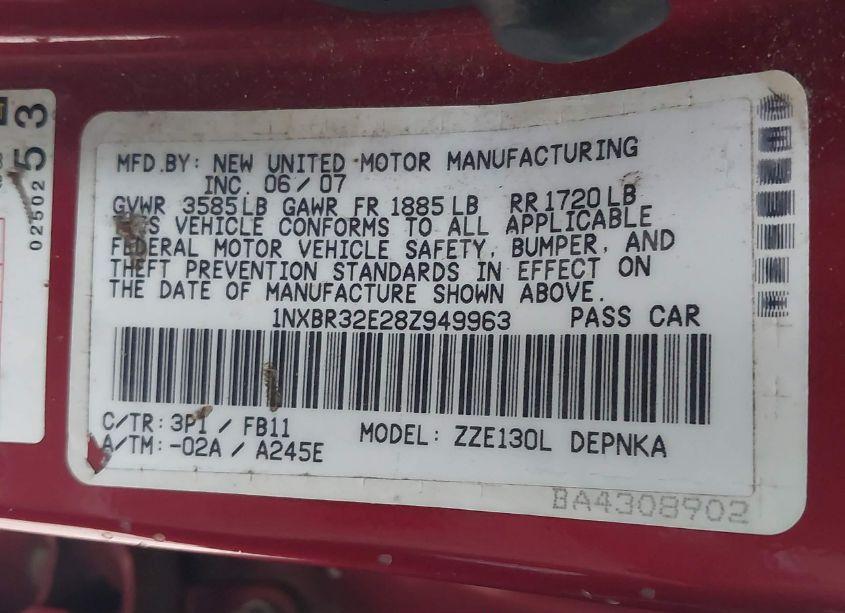 Photo 9 of 2008 Toyota Corolla LE (VIN 1NXBR32E28Z949963)