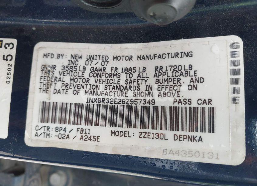 Photo 9 of 2008 Toyota Corolla LE (VIN 1NXBR32E28Z957349)