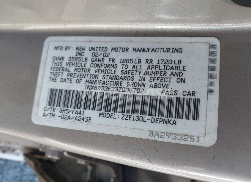 Photo 9 of 2003 Toyota Corolla LE (VIN 1NXBR32E33Z006702)