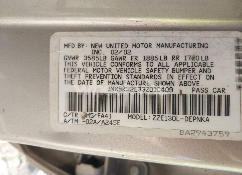 Photo 9 of 2003 Toyota Corolla LE (VIN 1NXBR32E33Z010409)