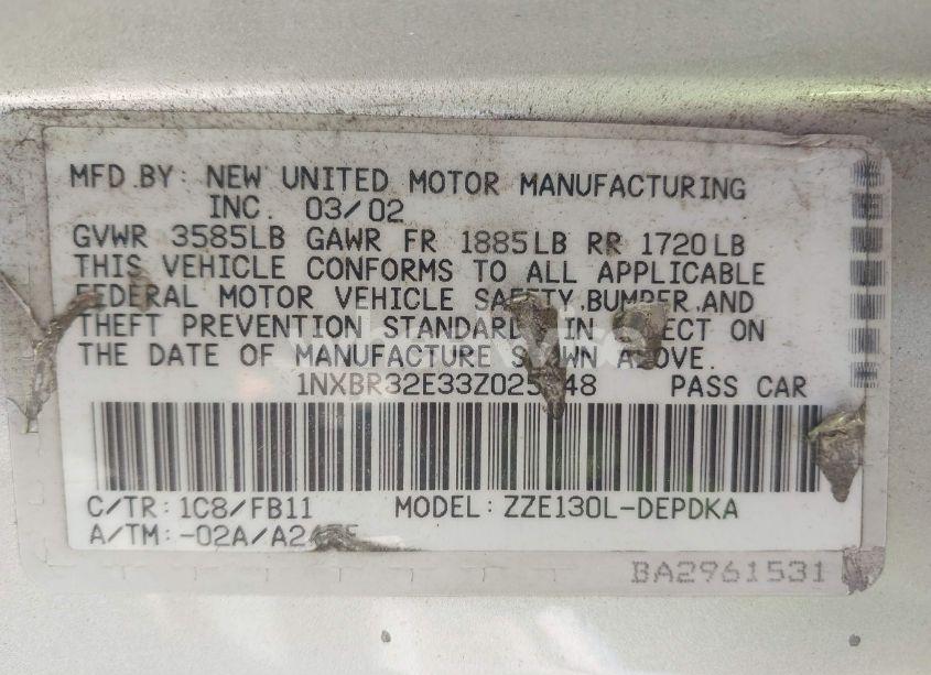 Photo 9 of 2003 Toyota Corolla CE (VIN 1NXBR32E33Z025248)