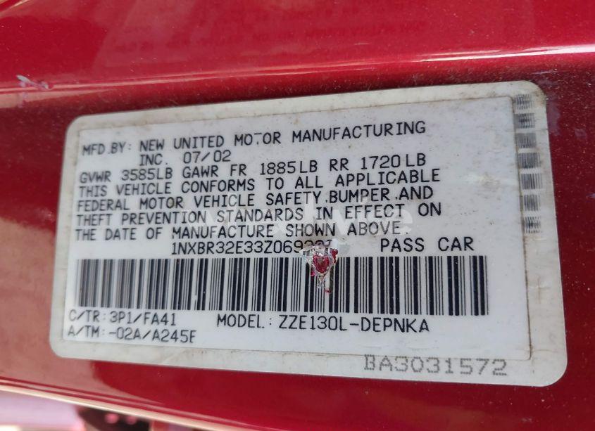 Photo 9 of 2003 Toyota Corolla LE (VIN 1NXBR32E33Z069380)