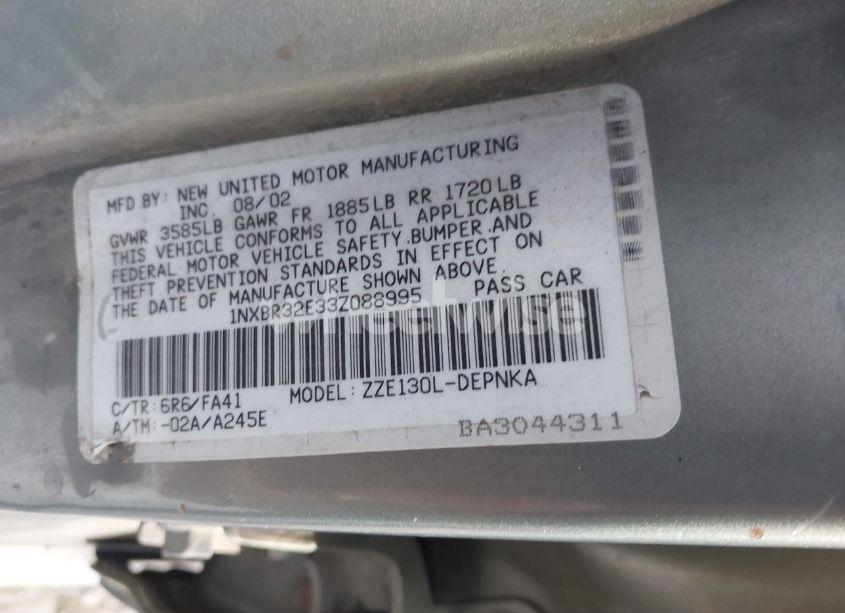 Photo 9 of 2003 Toyota Corolla LE (VIN 1NXBR32E33Z088995)