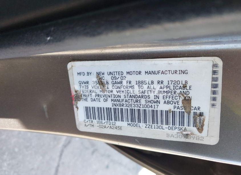 Photo 9 of 2003 Toyota Corolla S (VIN 1NXBR32E33Z100417)