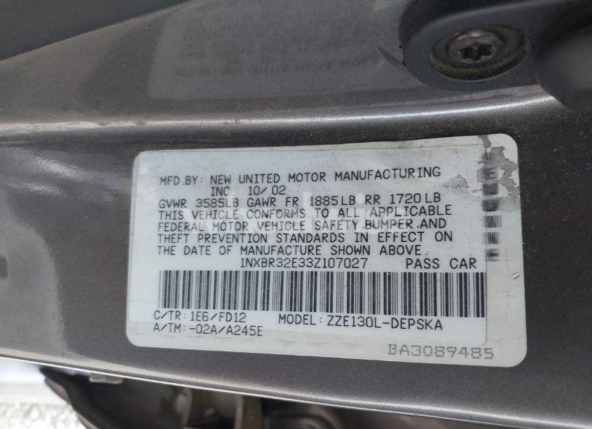 Photo 9 of 2003 Toyota Corolla S (VIN 1NXBR32E33Z107027)