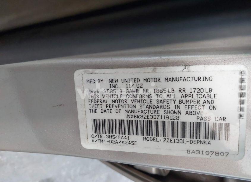 Photo 9 of 2003 Toyota Corolla LE (VIN 1NXBR32E33Z119128)