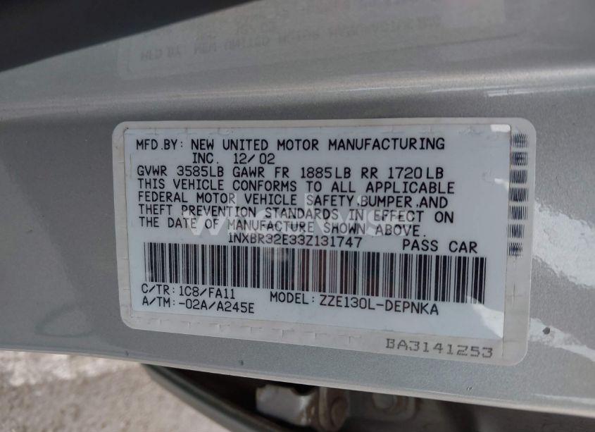 Photo 9 of 2003 Toyota Corolla LE (VIN 1NXBR32E33Z131747)