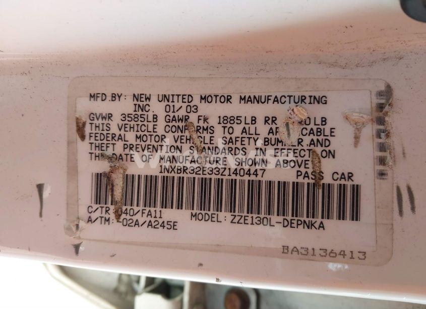 Photo 9 of 2003 Toyota Corolla LE (VIN 1NXBR32E33Z140447)