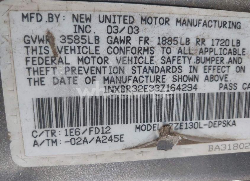 Photo 9 of 2003 Toyota Corolla S (VIN 1NXBR32E33Z164294)