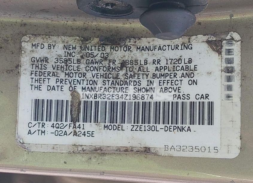 Photo 9 of 2004 Toyota Corolla LE (VIN 1NXBR32E34Z196874)