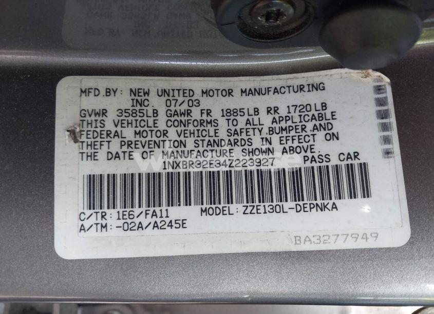 Photo 9 of 2004 Toyota Corolla LE (VIN 1NXBR32E34Z223927)