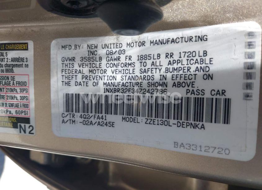 Photo 9 of 2004 Toyota Corolla LE (VIN 1NXBR32E34Z242736)