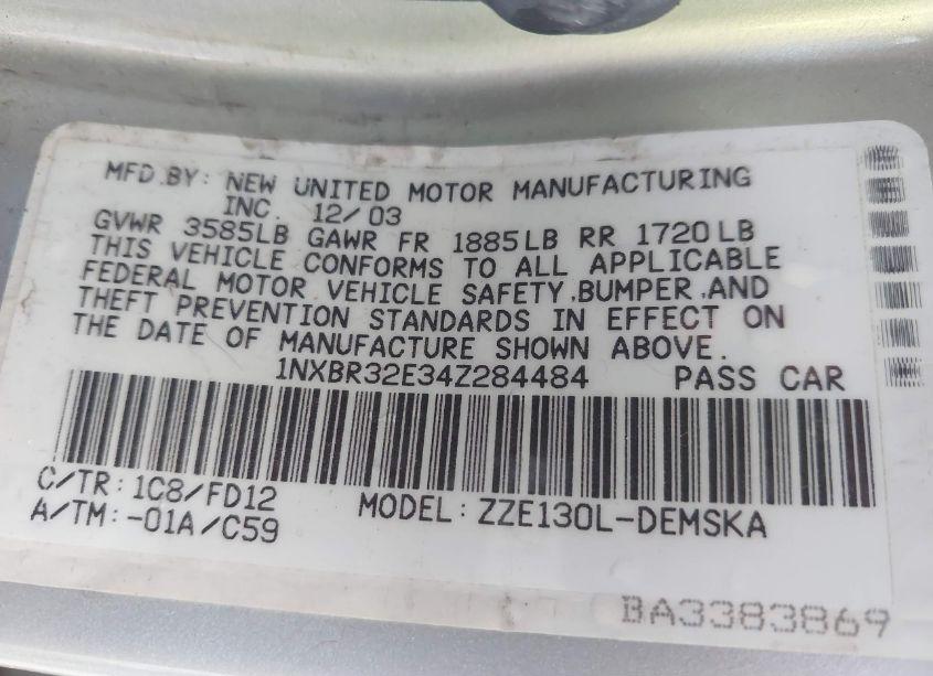 Photo 9 of 2004 Toyota Corolla S (VIN 1NXBR32E34Z284484)