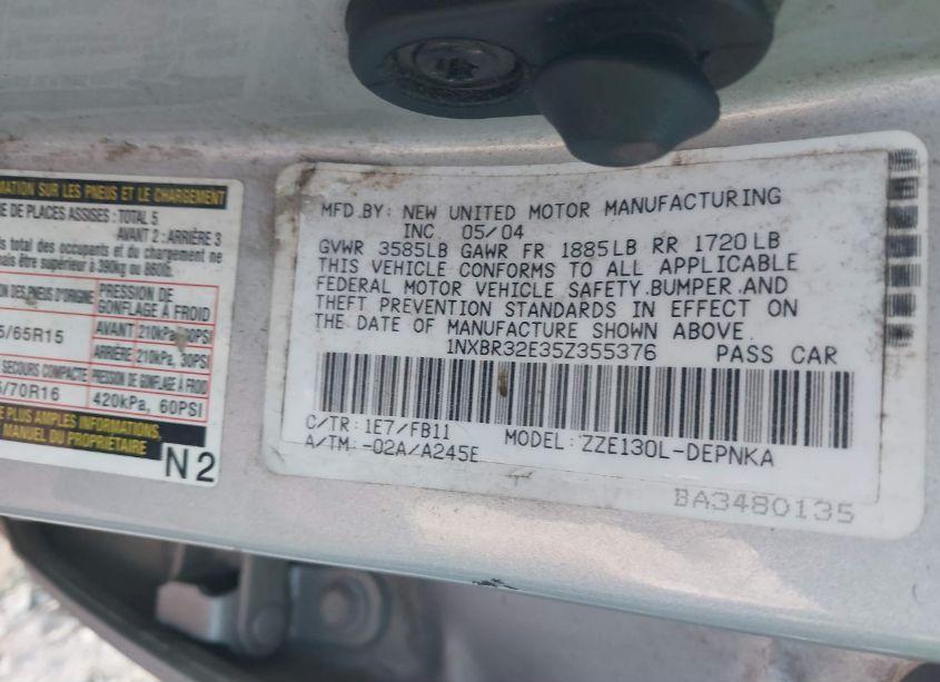 Photo 9 of 2005 Toyota Corolla LE (VIN 1NXBR32E35Z355376)