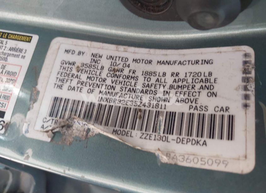 Photo 9 of 2005 Toyota Corolla CE (VIN 1NXBR32E35Z431811)