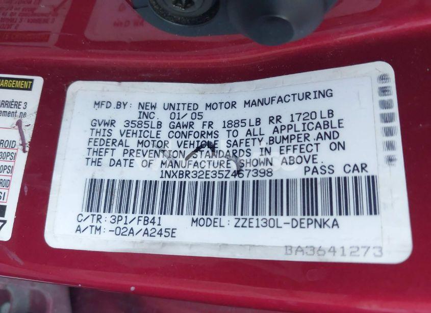 Photo 9 of 2005 Toyota Corolla LE (VIN 1NXBR32E35Z467398)