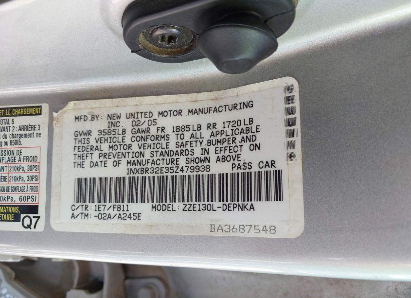 Photo 9 of 2005 Toyota Corolla LE (VIN 1NXBR32E35Z479938)