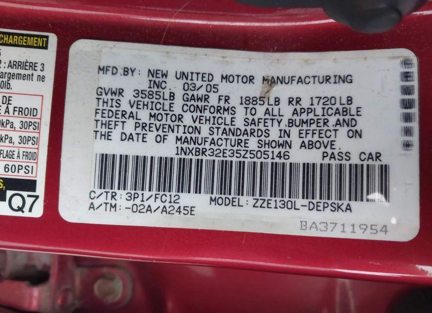 Photo 9 of 2005 Toyota Corolla S (VIN 1NXBR32E35Z505146)