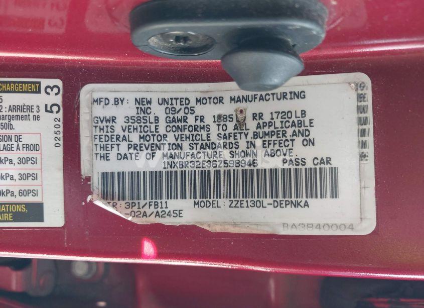 Photo 9 of 2006 Toyota Corolla LE (VIN 1NXBR32E36Z598946)