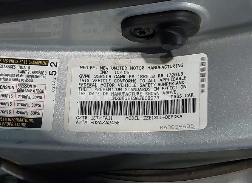 Photo 9 of 2006 Toyota Corolla CE (VIN 1NXBR32E36Z608973)