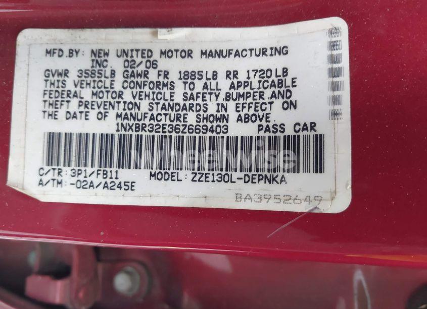 Photo 9 of 2006 Toyota Corolla LE (VIN 1NXBR32E36Z669403)