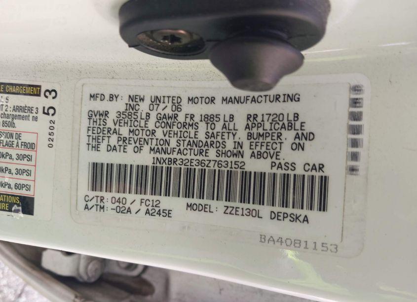 Photo 9 of 2006 Toyota Corolla S (VIN 1NXBR32E36Z763152)